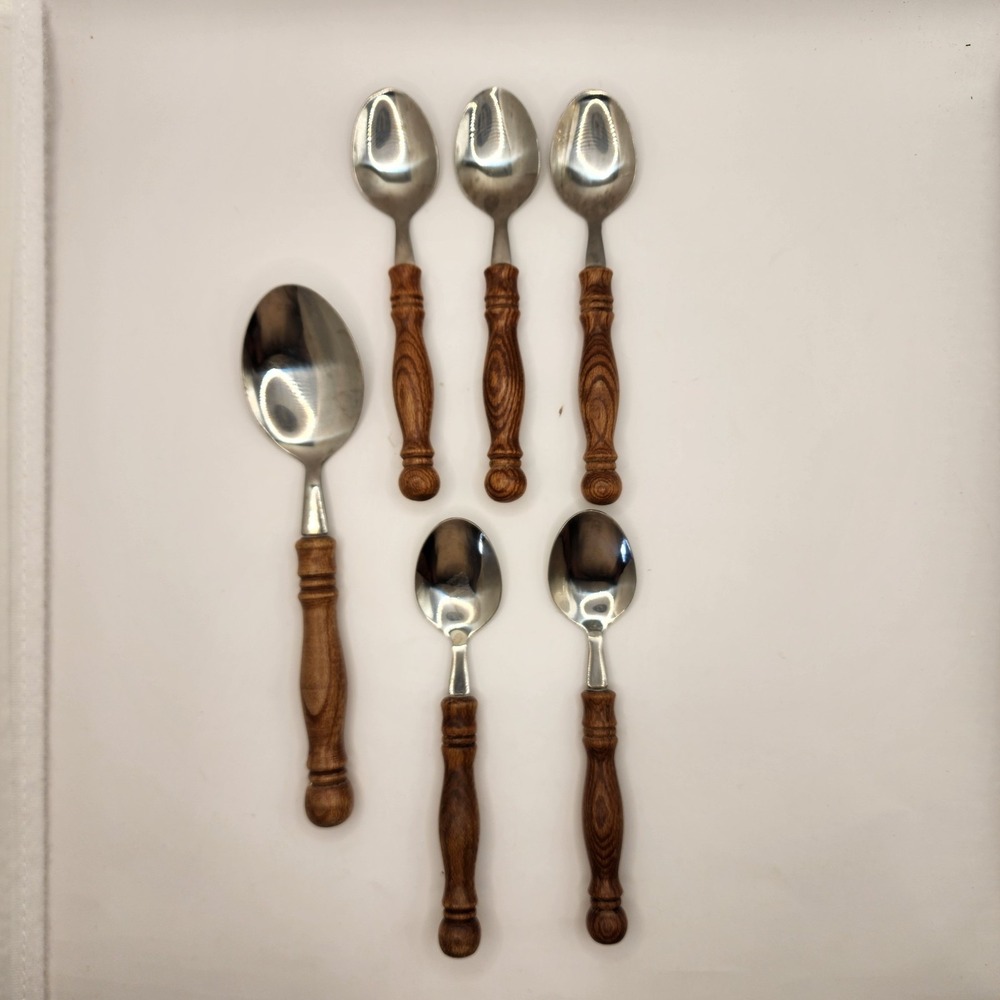 Vintage Old Homestead Stainless Steel Wood Handle Spoons Set of 6